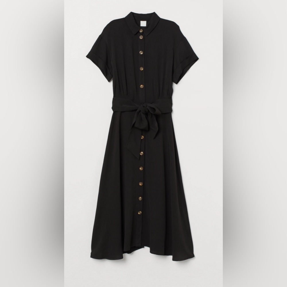 H&M long black shirt dress with tie belt